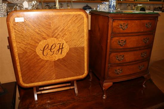 Walnut 4 drawer small chest of drawers & folding occasional table